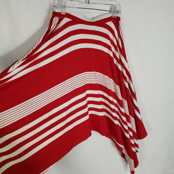 Reborn J Womens Skirt Small Handkerchief Hem Pull On Red White Striped Rayon - Picture 4 of 6